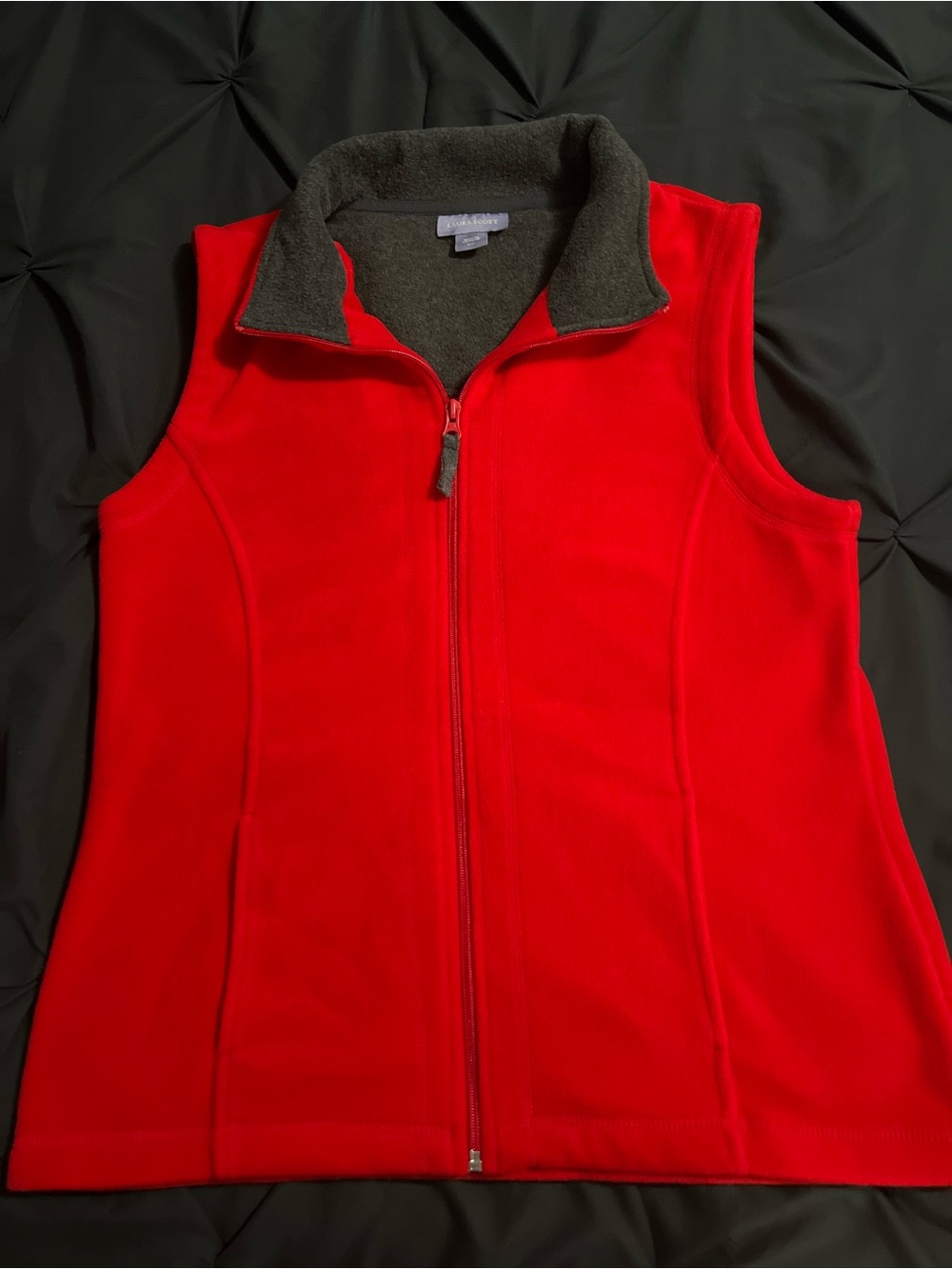 Laura Scott Bright Red Fleece Vest with Dark Contrast Collar